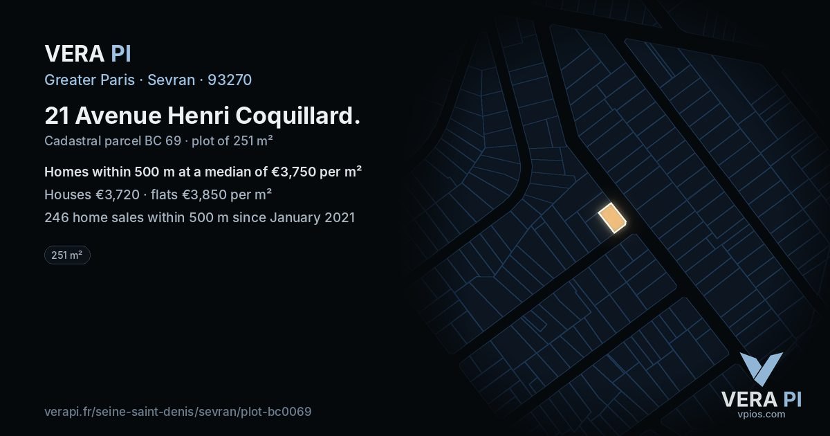 21 Avenue Henri Coquillard, Sevran at night – the plot lit, the parcels around coloured by the prices near them