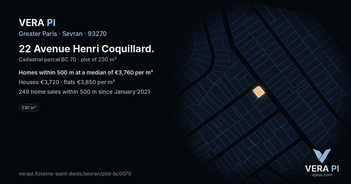22 Avenue Henri Coquillard, Sevran at night – the plot lit, the parcels around coloured by the prices near them