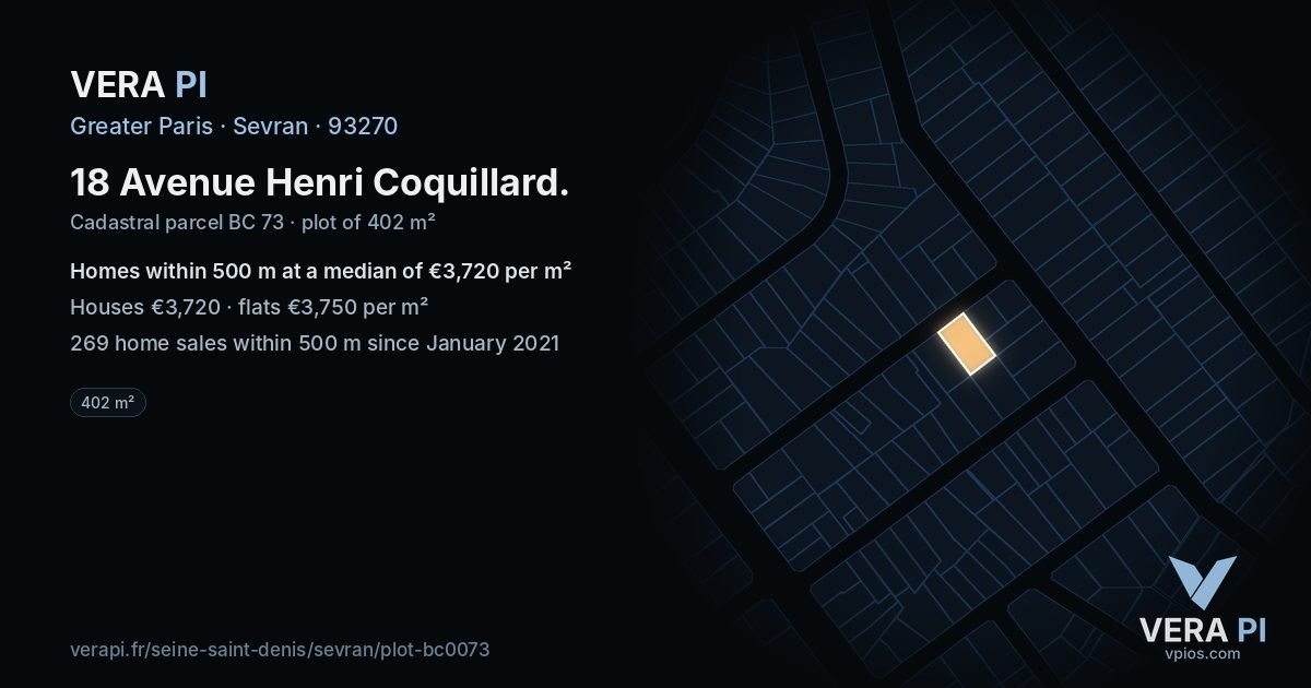 18 Avenue Henri Coquillard, Sevran at night – the plot lit, the parcels around coloured by the prices near them