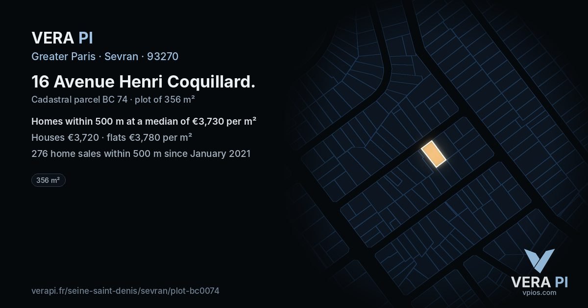 16 Avenue Henri Coquillard, Sevran at night – the plot lit, the parcels around coloured by the prices near them