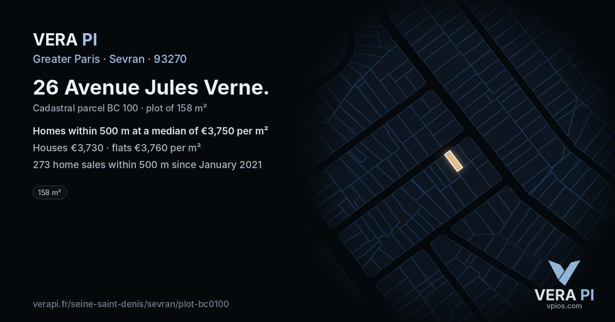 26 Avenue Jules Verne, Sevran at night – the plot lit, the parcels around coloured by the prices near them