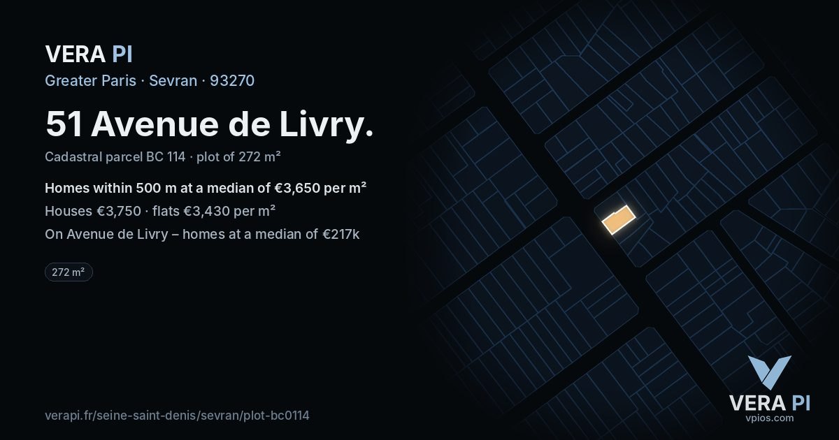 51 Avenue de Livry, Sevran at night – the plot lit, the parcels around coloured by the prices near them