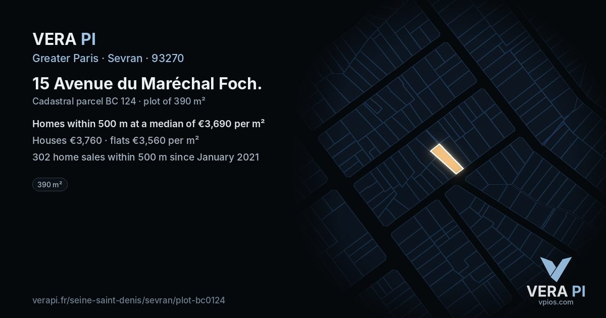 15 Avenue du Maréchal Foch, Sevran at night – the plot lit, the parcels around coloured by the prices near them