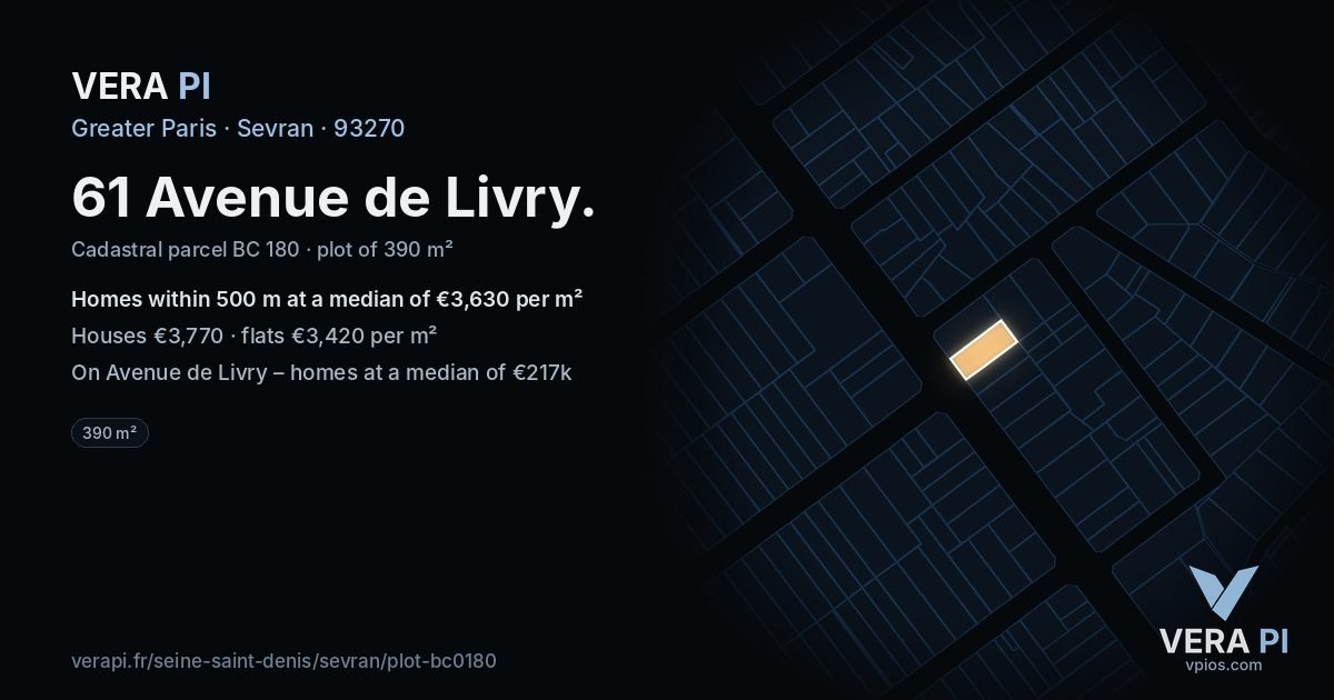 61 Avenue de Livry, Sevran at night – the plot lit, the parcels around coloured by the prices near them