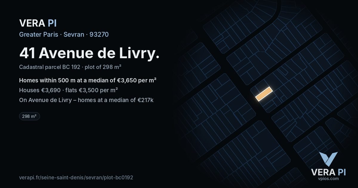 41 Avenue de Livry, Sevran at night – the plot lit, the parcels around coloured by the prices near them