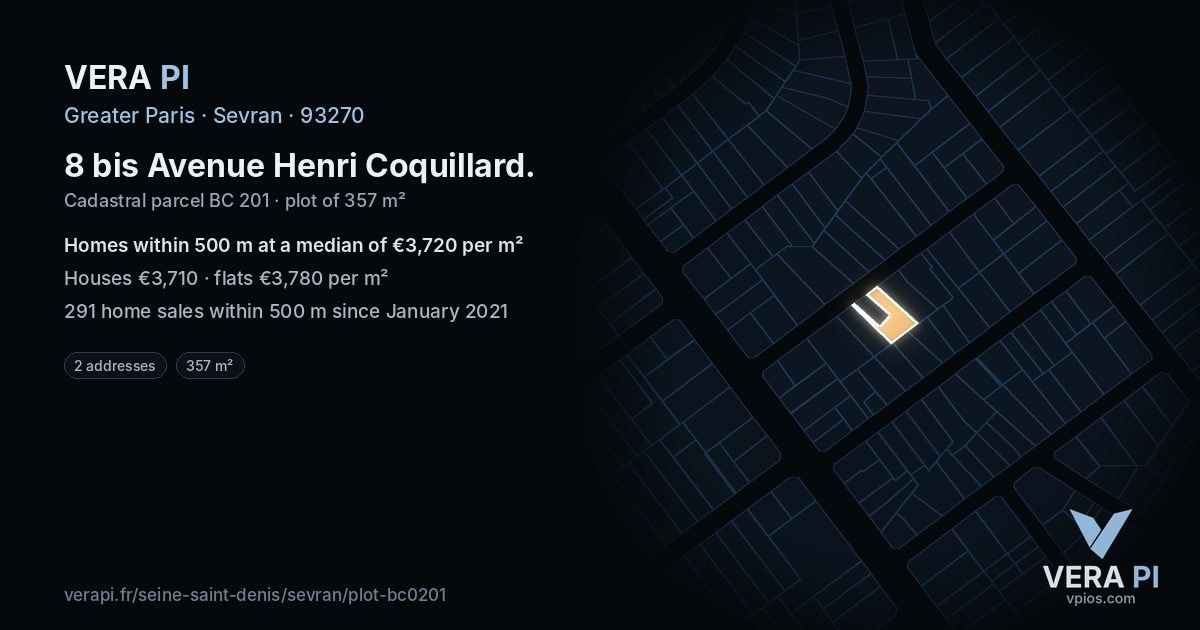 8 bis Avenue Henri Coquillard, Sevran at night – the plot lit, the parcels around coloured by the prices near them