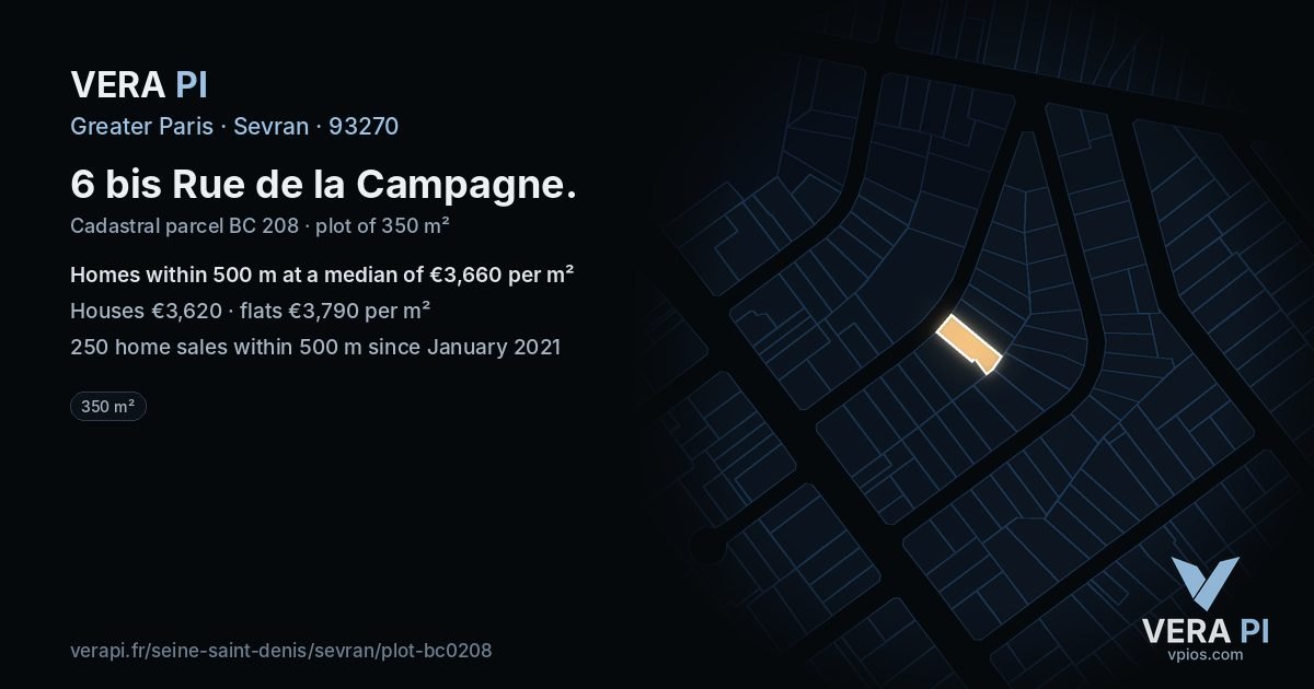 6 bis Rue de la Campagne, Sevran at night – the plot lit, the parcels around coloured by the prices near them