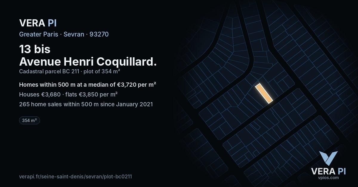 13 bis Avenue Henri Coquillard, Sevran at night – the plot lit, the parcels around coloured by the prices near them
