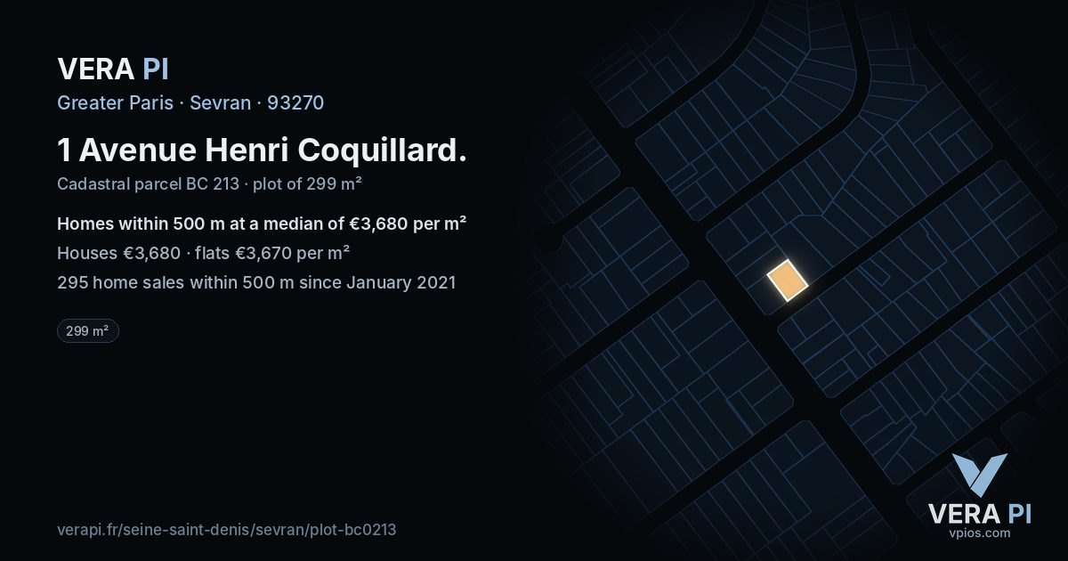 1 Avenue Henri Coquillard, Sevran at night – the plot lit, the parcels around coloured by the prices near them