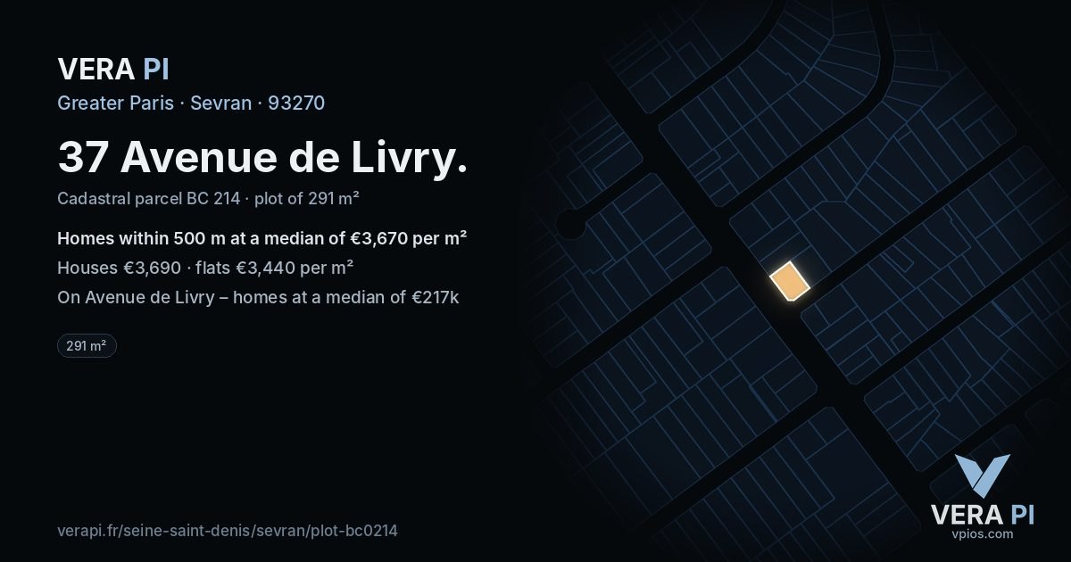 37 Avenue de Livry, Sevran at night – the plot lit, the parcels around coloured by the prices near them
