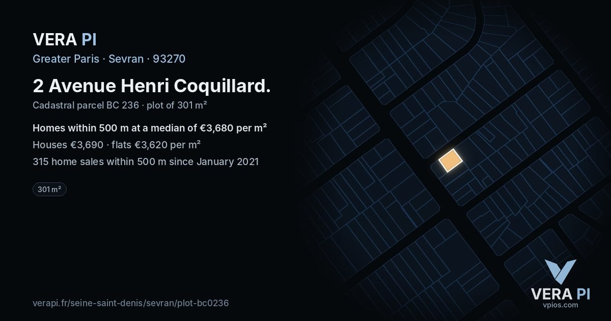 2 Avenue Henri Coquillard, Sevran at night – the plot lit, the parcels around coloured by the prices near them