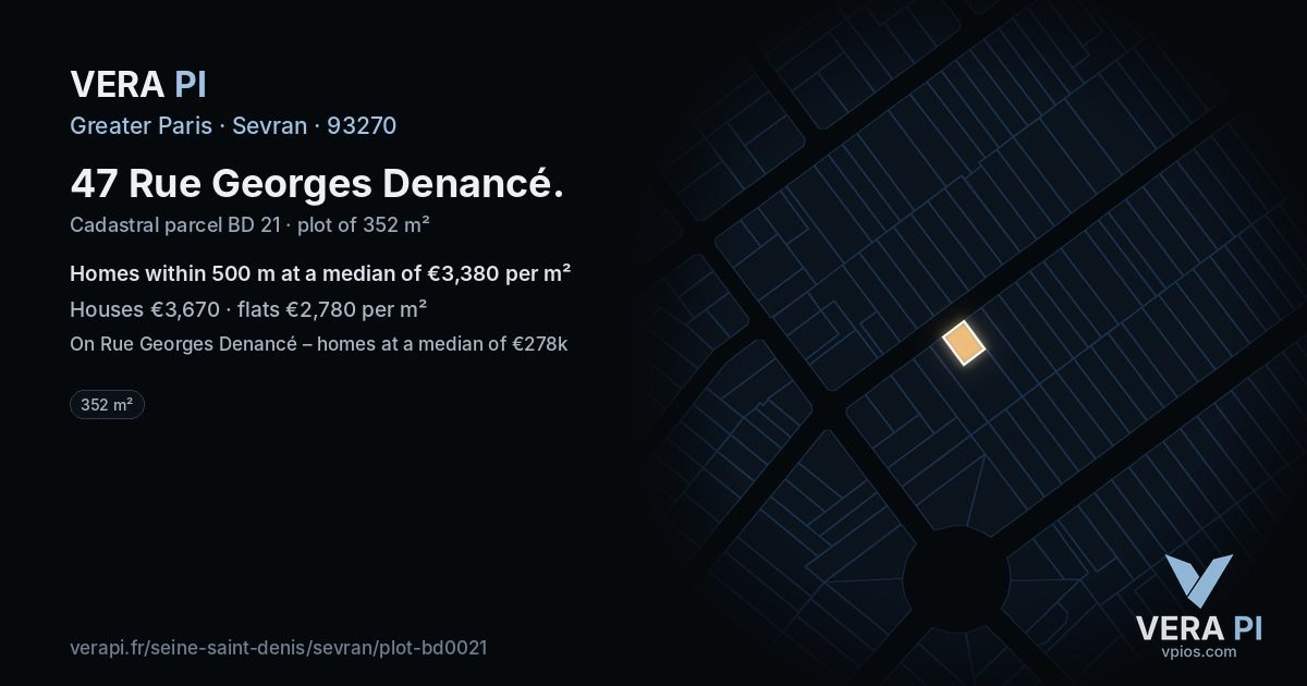 47 Rue Georges Denancé, Sevran at night – the plot lit, the parcels around coloured by the prices near them
