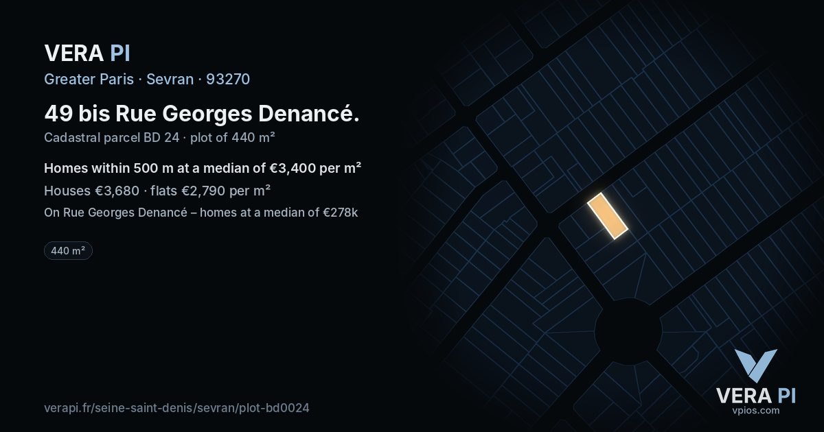 49 bis Rue Georges Denancé, Sevran at night – the plot lit, the parcels around coloured by the prices near them