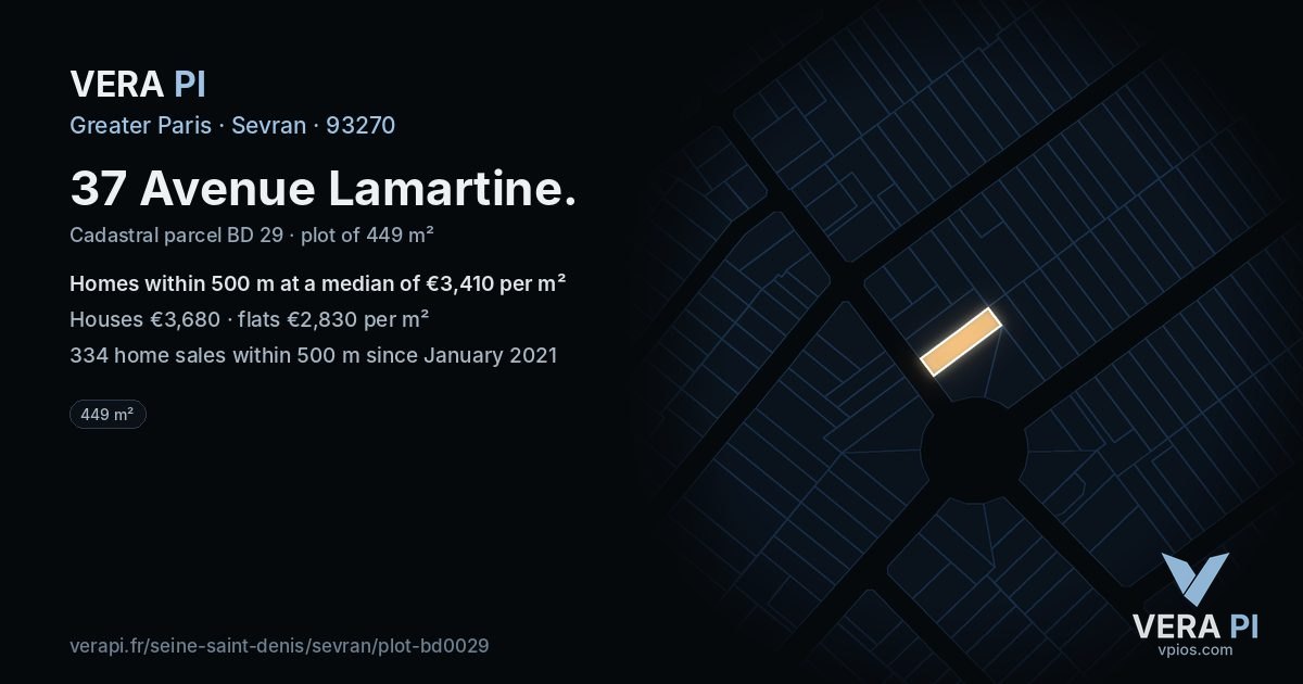 37 Avenue Lamartine, Sevran at night – the plot lit, the parcels around coloured by the prices near them