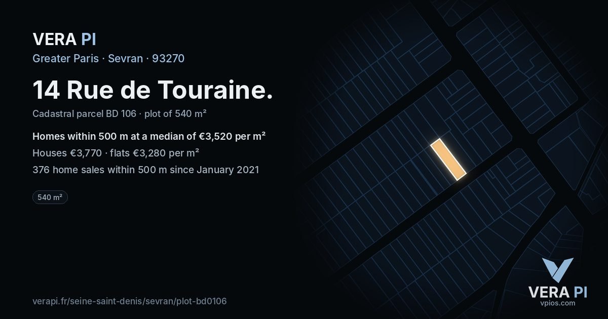 14 Rue de Touraine, Sevran at night – the plot lit, the parcels around coloured by the prices near them