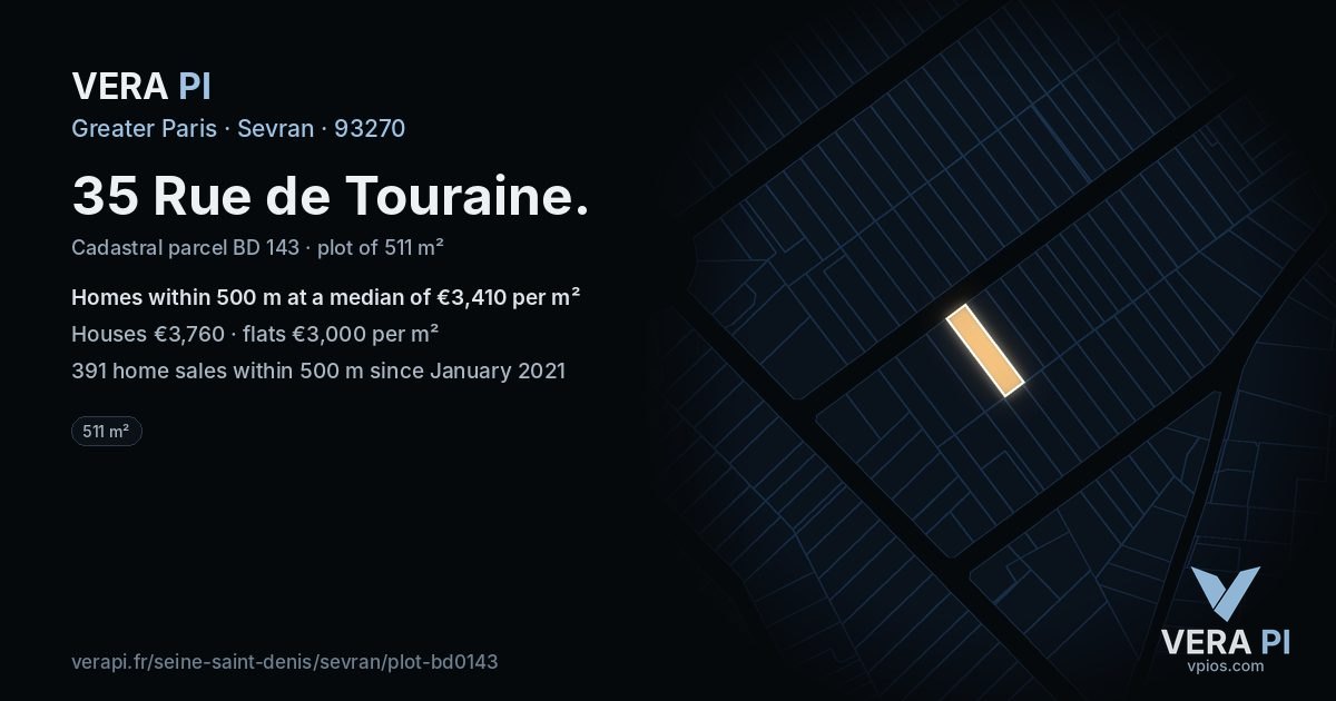 35 Rue de Touraine, Sevran at night – the plot lit, the parcels around coloured by the prices near them