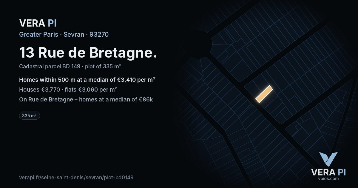 13 Rue de Bretagne, Sevran at night – the plot lit, the parcels around coloured by the prices near them