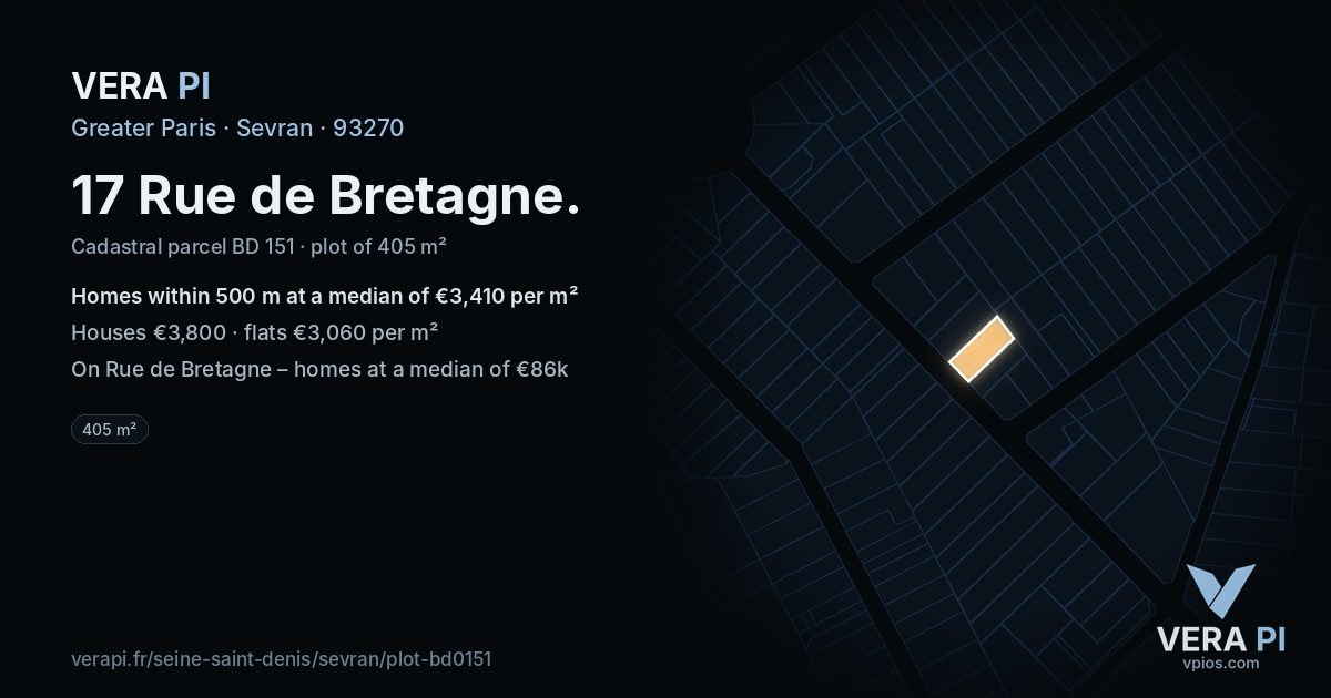 17 Rue de Bretagne, Sevran at night – the plot lit, the parcels around coloured by the prices near them