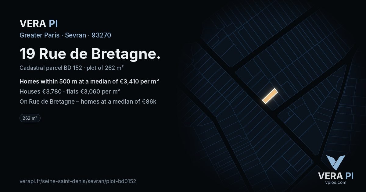 19 Rue de Bretagne, Sevran at night – the plot lit, the parcels around coloured by the prices near them