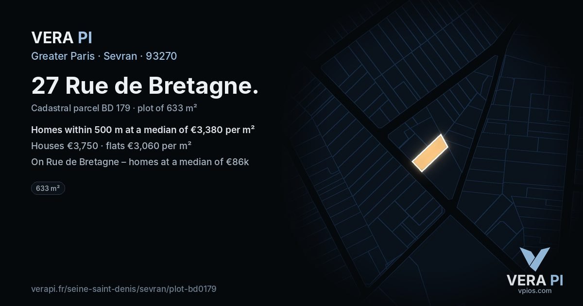 27 Rue de Bretagne, Sevran at night – the plot lit, the parcels around coloured by the prices near them