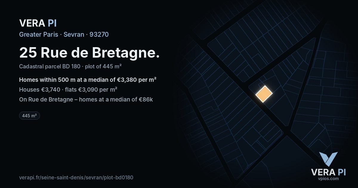 25 Rue de Bretagne, Sevran at night – the plot lit, the parcels around coloured by the prices near them