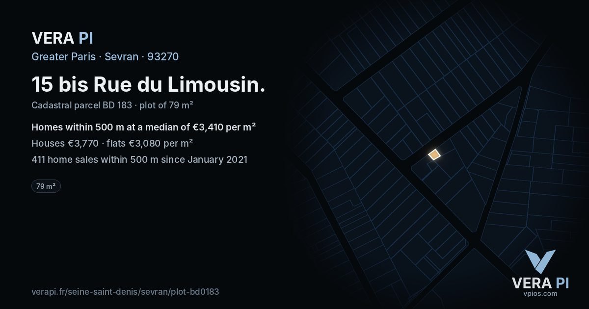 15 bis Rue du Limousin, Sevran at night – the plot lit, the parcels around coloured by the prices near them