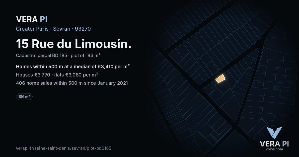 15 Rue du Limousin, Sevran at night – the plot lit, the parcels around coloured by the prices near them