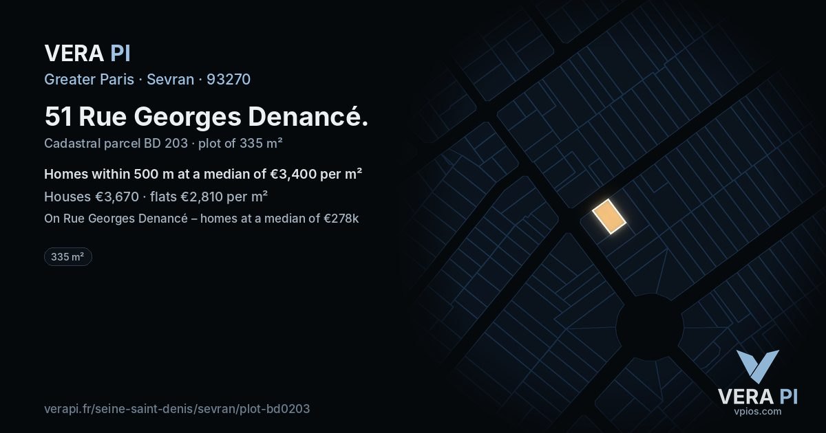 51 Rue Georges Denancé, Sevran at night – the plot lit, the parcels around coloured by the prices near them
