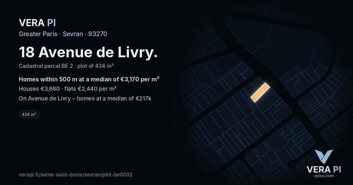 18 Avenue de Livry, Sevran at night – the plot lit, the parcels around coloured by the prices near them