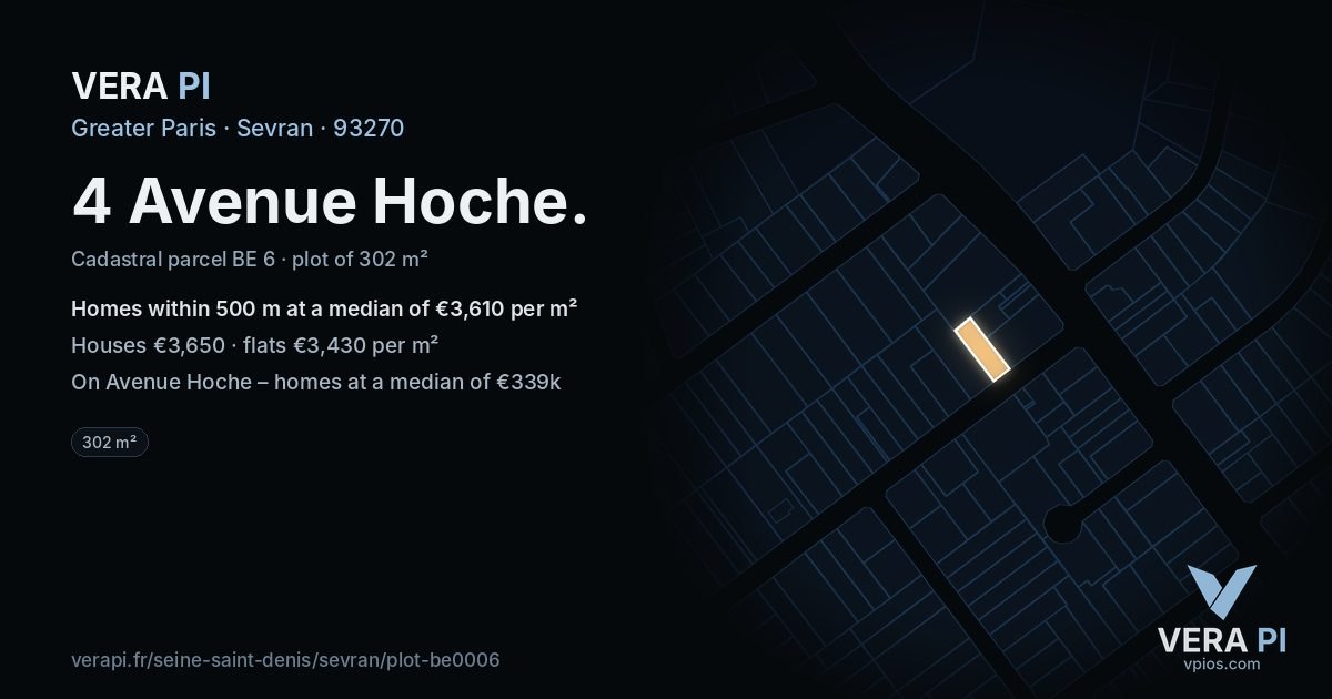 4 Avenue Hoche, Sevran at night – the plot lit, the parcels around coloured by the prices near them