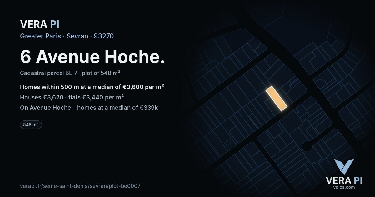 6 Avenue Hoche, Sevran at night – the plot lit, the parcels around coloured by the prices near them
