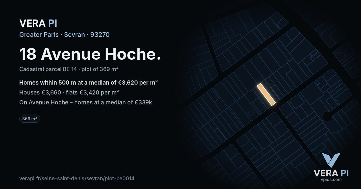 18 Avenue Hoche, Sevran at night – the plot lit, the parcels around coloured by the prices near them
