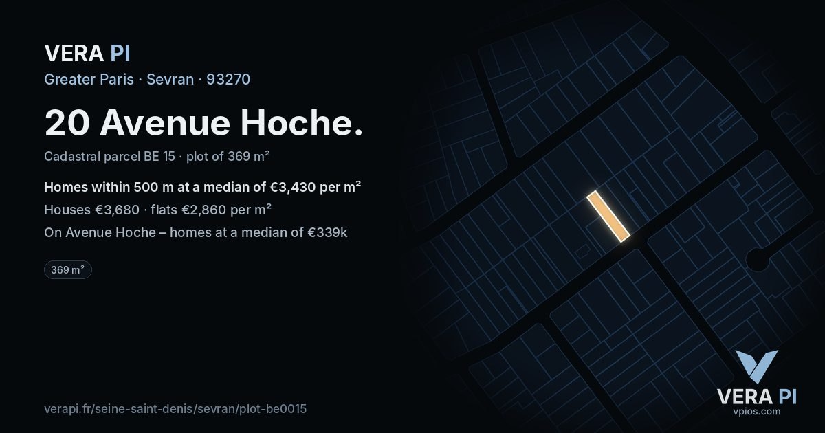 20 Avenue Hoche, Sevran at night – the plot lit, the parcels around coloured by the prices near them
