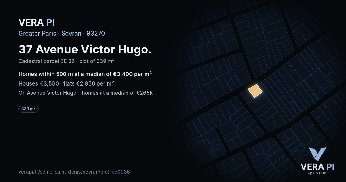 37 Avenue Victor Hugo, Sevran at night – the plot lit, the parcels around coloured by the prices near them