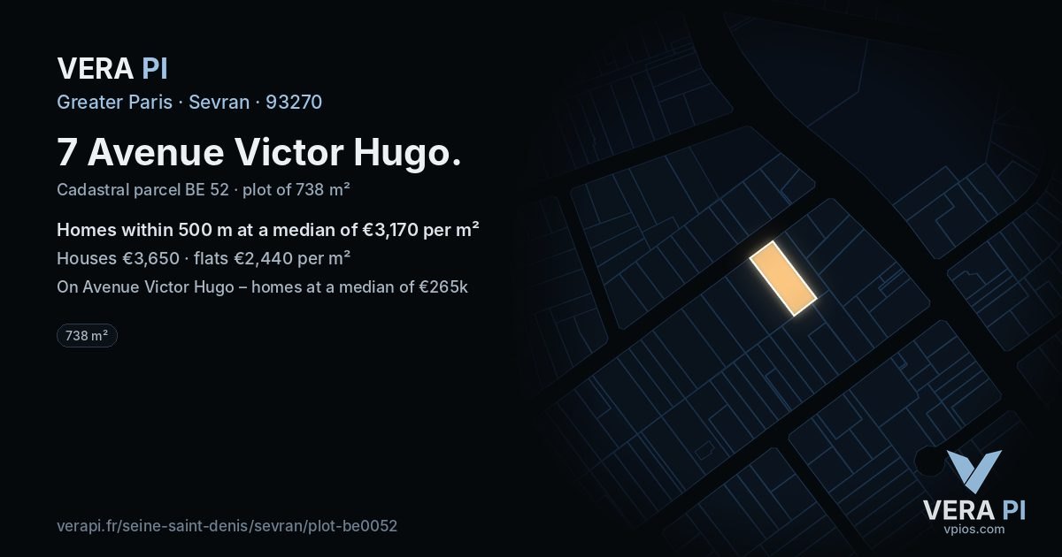 7 Avenue Victor Hugo, Sevran at night – the plot lit, the parcels around coloured by the prices near them
