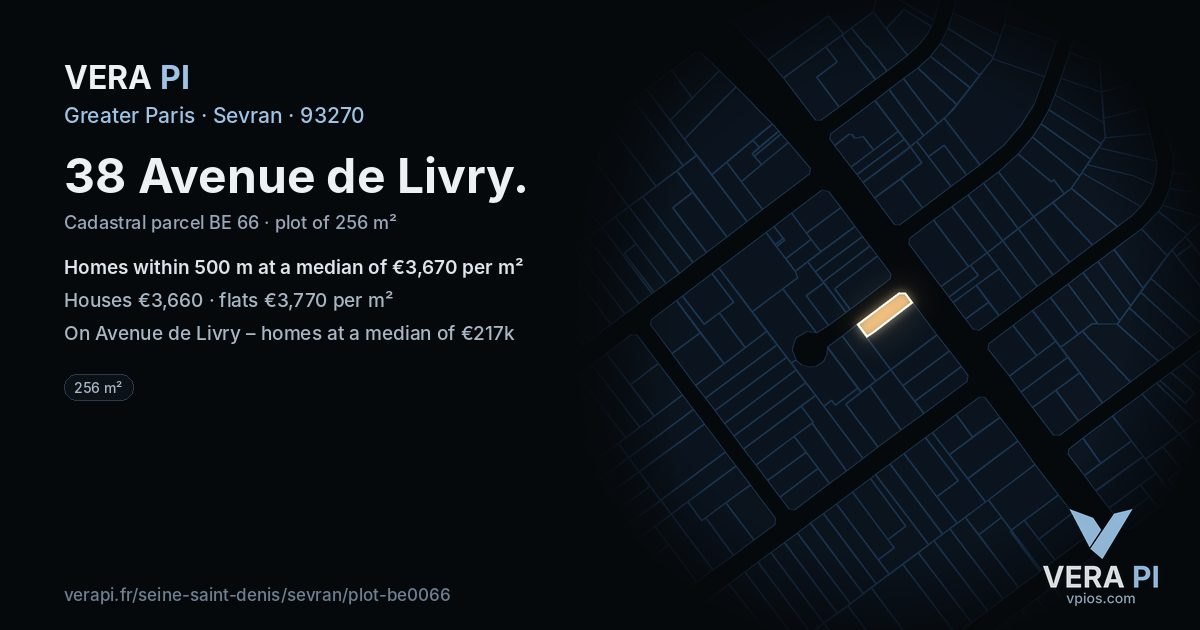 38 Avenue de Livry, Sevran at night – the plot lit, the parcels around coloured by the prices near them