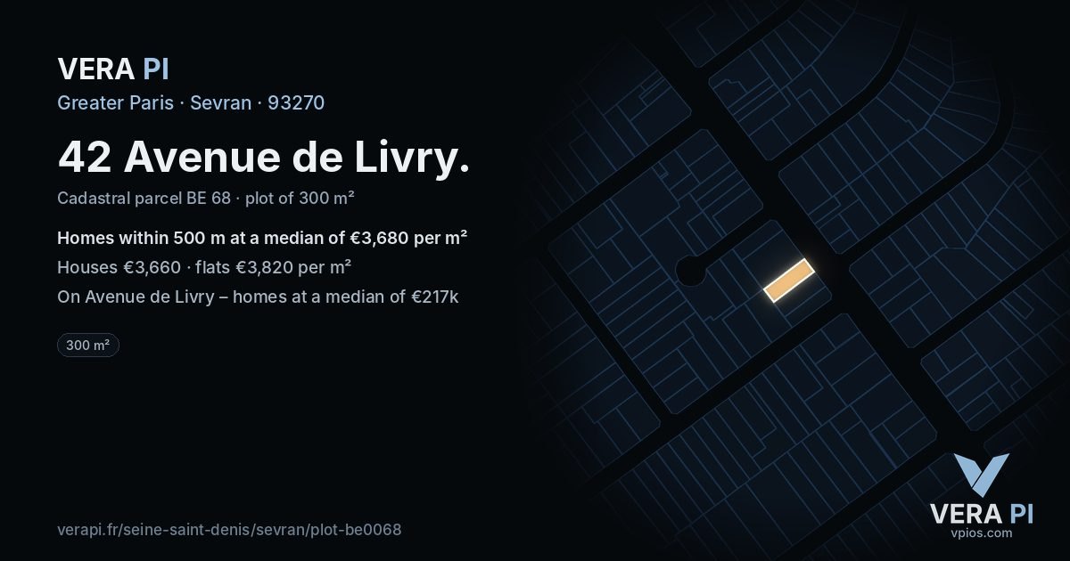 42 Avenue de Livry, Sevran at night – the plot lit, the parcels around coloured by the prices near them