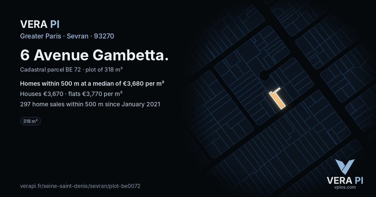 6 Avenue Gambetta, Sevran at night – the plot lit, the parcels around coloured by the prices near them