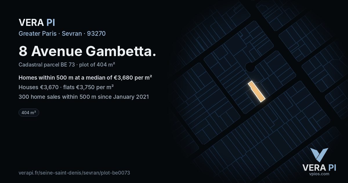 8 Avenue Gambetta, Sevran at night – the plot lit, the parcels around coloured by the prices near them