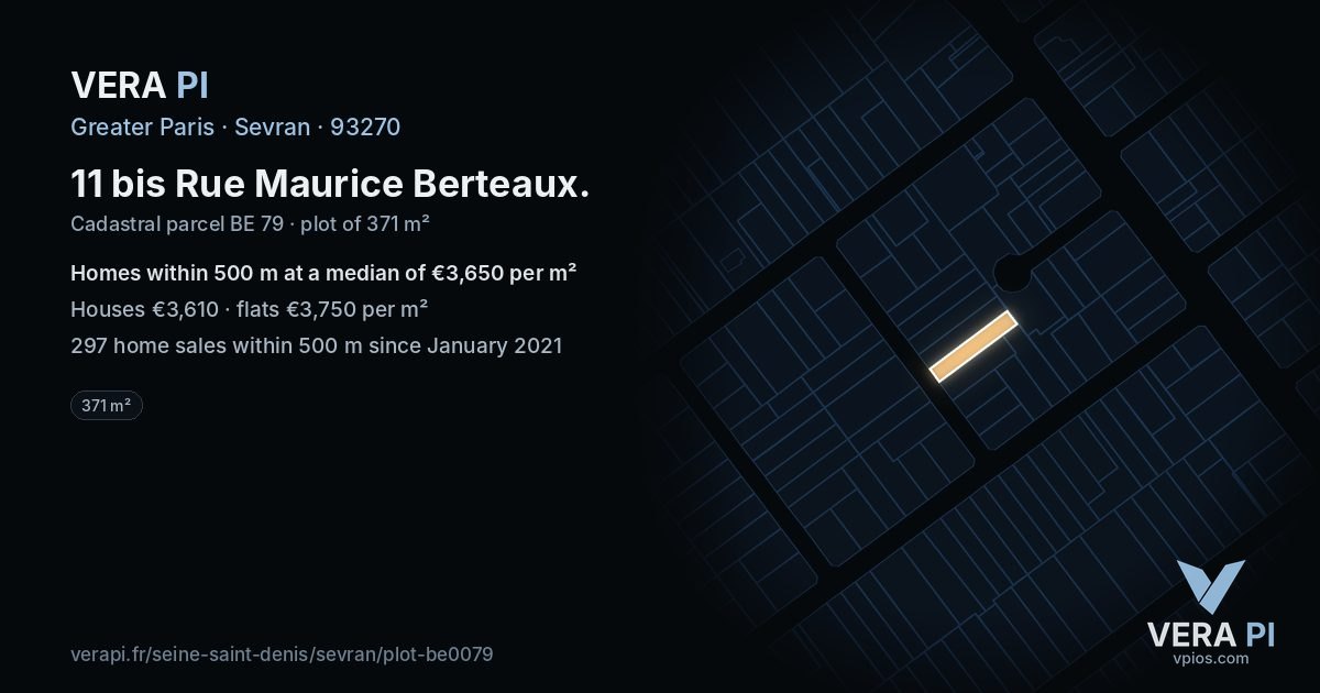 11 bis Rue Maurice Berteaux, Sevran at night – the plot lit, the parcels around coloured by the prices near them