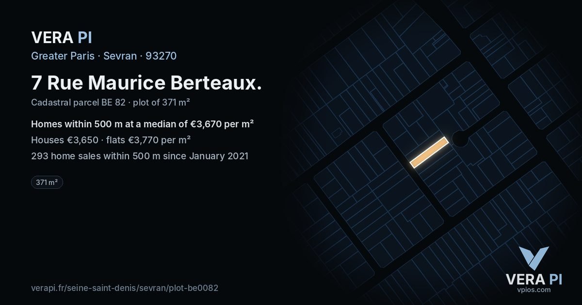 7 Rue Maurice Berteaux, Sevran at night – the plot lit, the parcels around coloured by the prices near them