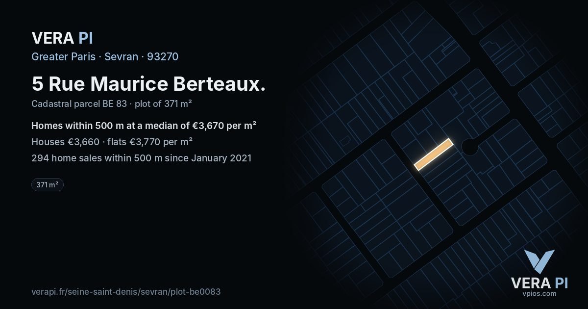 5 Rue Maurice Berteaux, Sevran at night – the plot lit, the parcels around coloured by the prices near them