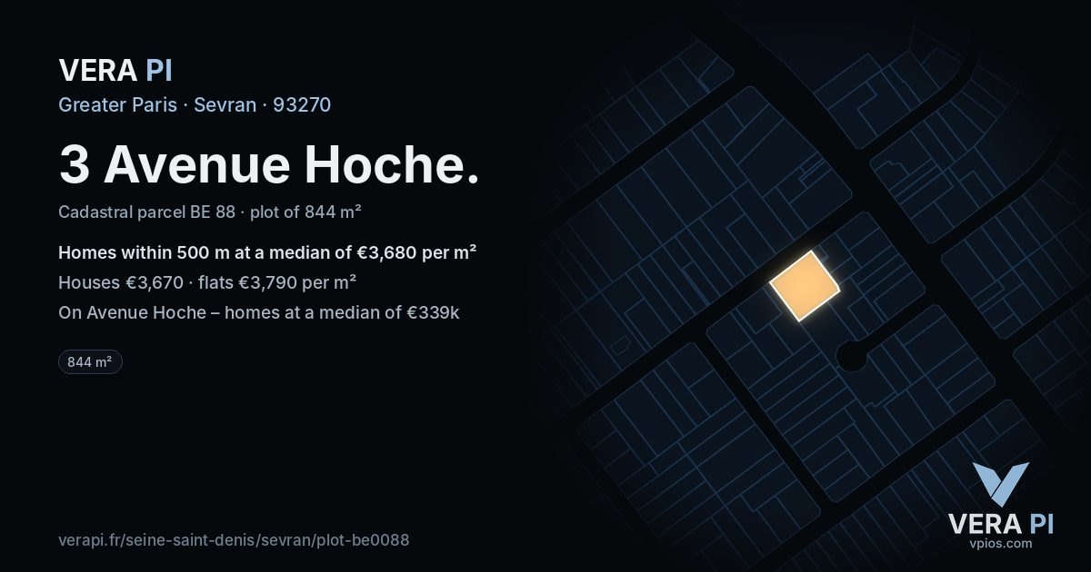 3 Avenue Hoche, Sevran at night – the plot lit, the parcels around coloured by the prices near them