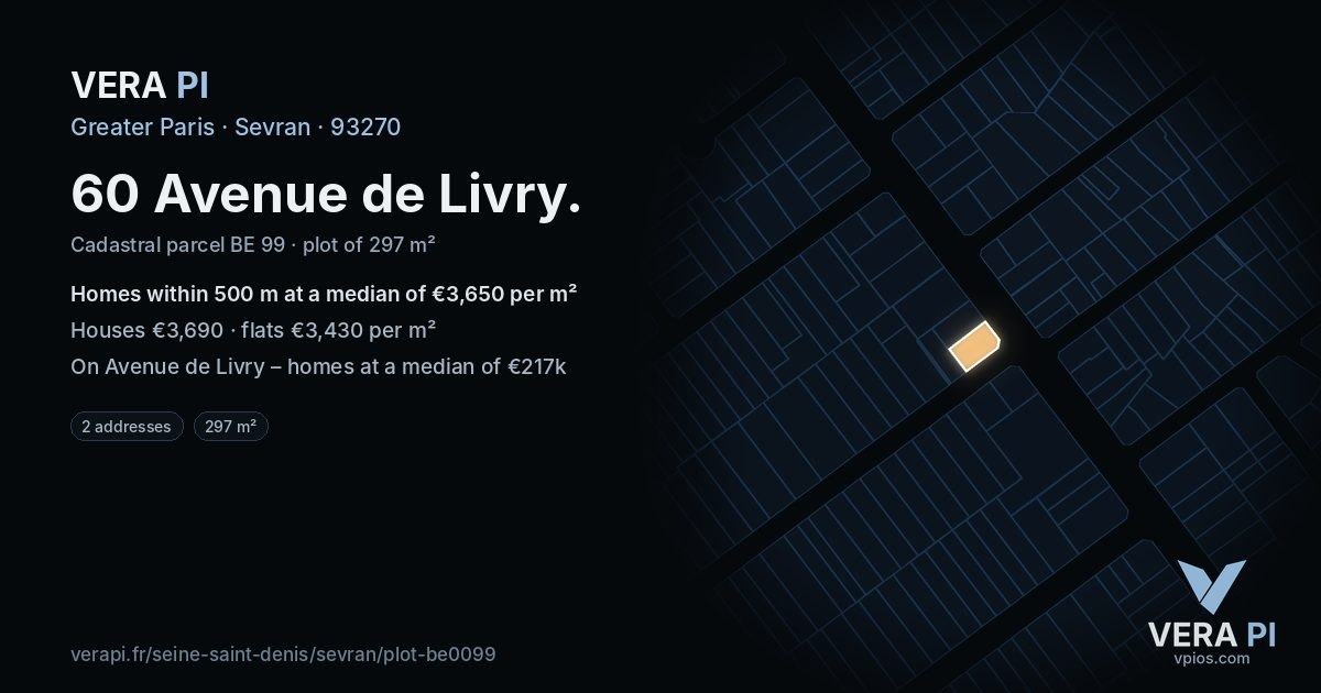 60 Avenue de Livry, Sevran at night – the plot lit, the parcels around coloured by the prices near them