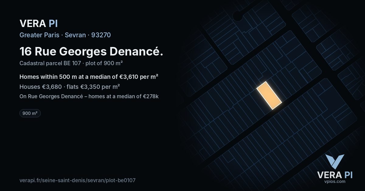 16 Rue Georges Denancé, Sevran at night – the plot lit, the parcels around coloured by the prices near them