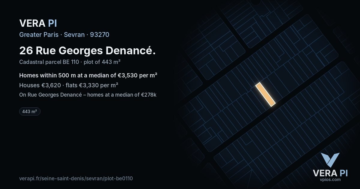 26 Rue Georges Denancé, Sevran at night – the plot lit, the parcels around coloured by the prices near them