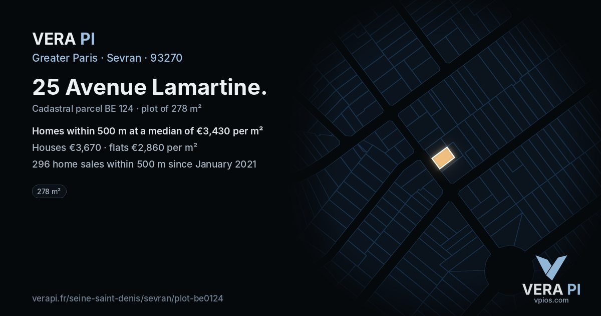 25 Avenue Lamartine, Sevran at night – the plot lit, the parcels around coloured by the prices near them