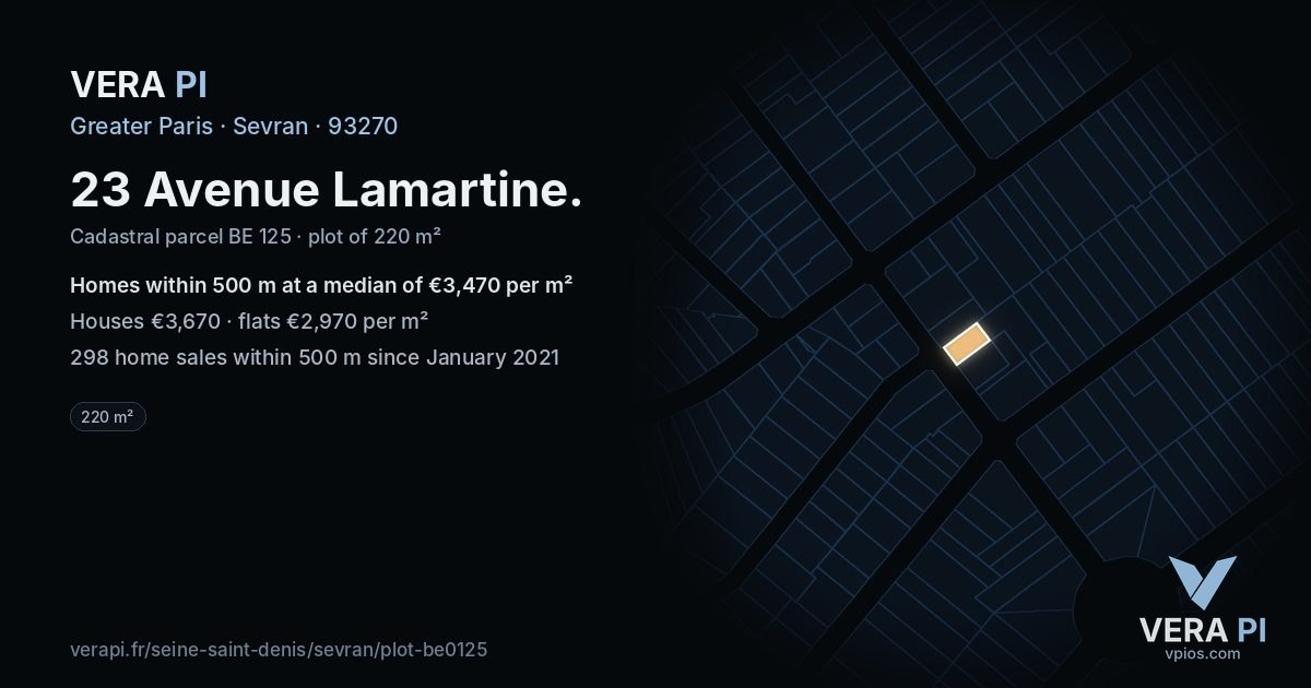 23 Avenue Lamartine, Sevran at night – the plot lit, the parcels around coloured by the prices near them
