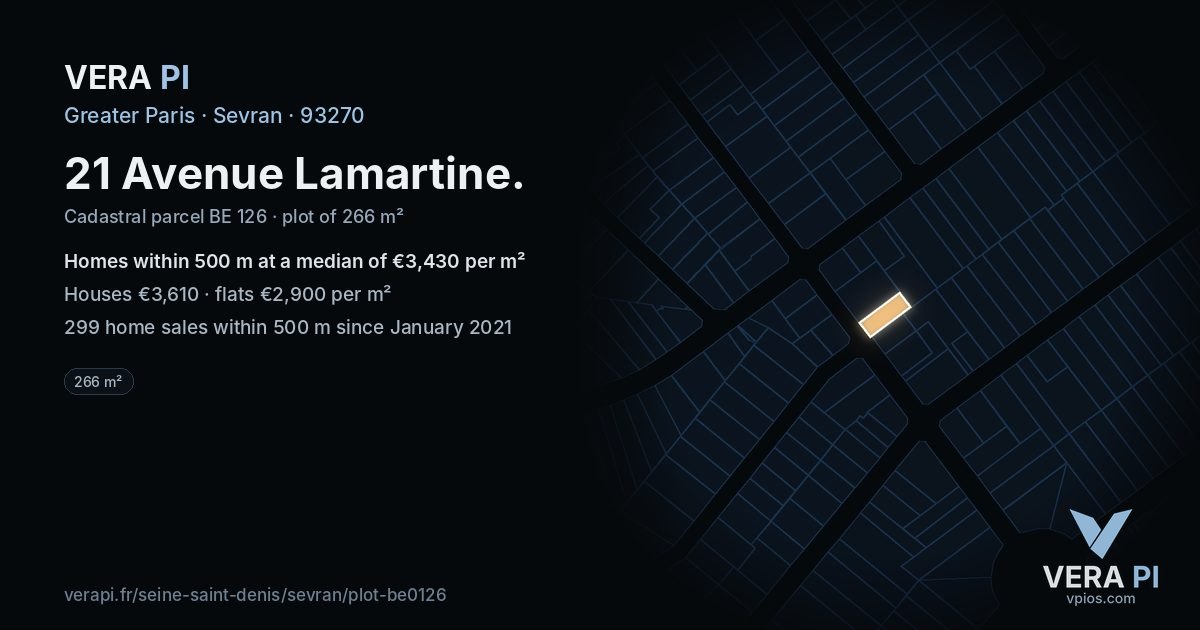 21 Avenue Lamartine, Sevran at night – the plot lit, the parcels around coloured by the prices near them