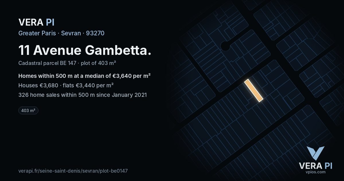 11 Avenue Gambetta, Sevran at night – the plot lit, the parcels around coloured by the prices near them